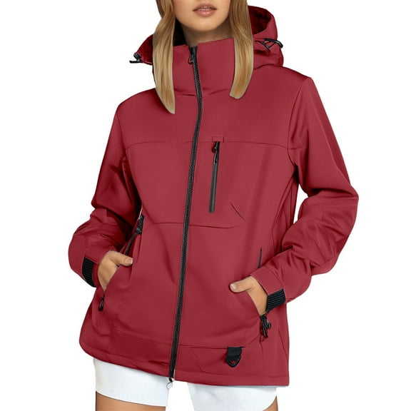 Fiaer Raincoat Women Lightweight Waterproof Rain Jackets Packable Oversized Loose Fit Long Sleeve Outdoor Windbreaker Hooded Tops Red XL