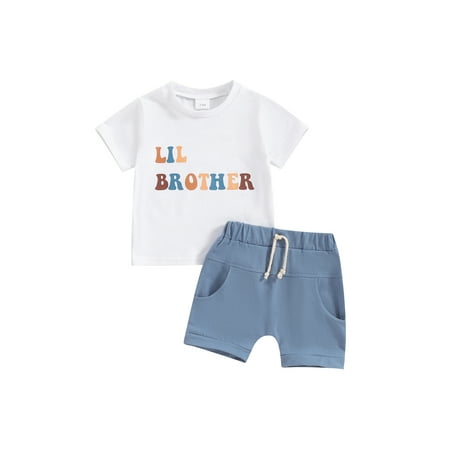 

Mevireiy Brothers Matching Summer Outfits Short Sleeve T Shirt Tops Elastic Waist Shorts Beige 2-3 Years