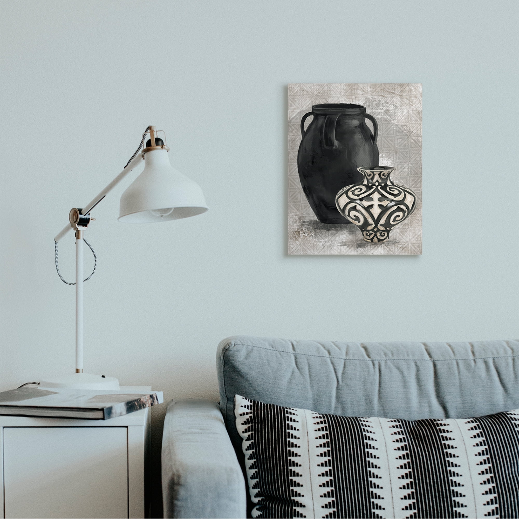Stupell Industries Ornate Ceramics over Grey Geometric Pattern Canvas Wall Art by Daphne Polselli