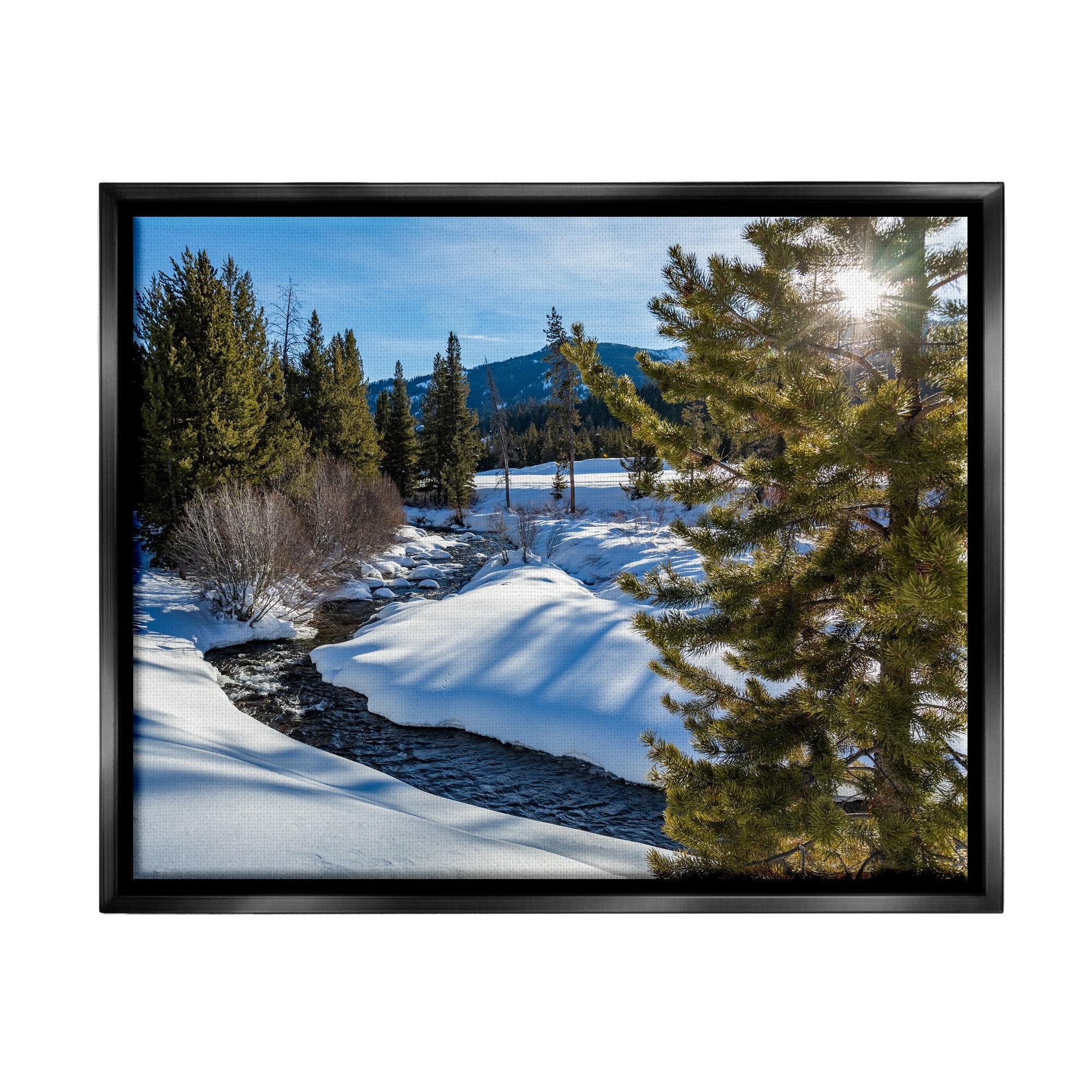 Stupell Industries River Flowing Between Snowy Slopes Distant Mountain Photograph Metallic Gold Floating Framed Canvas Print Wall Art, Design by Steve Smith