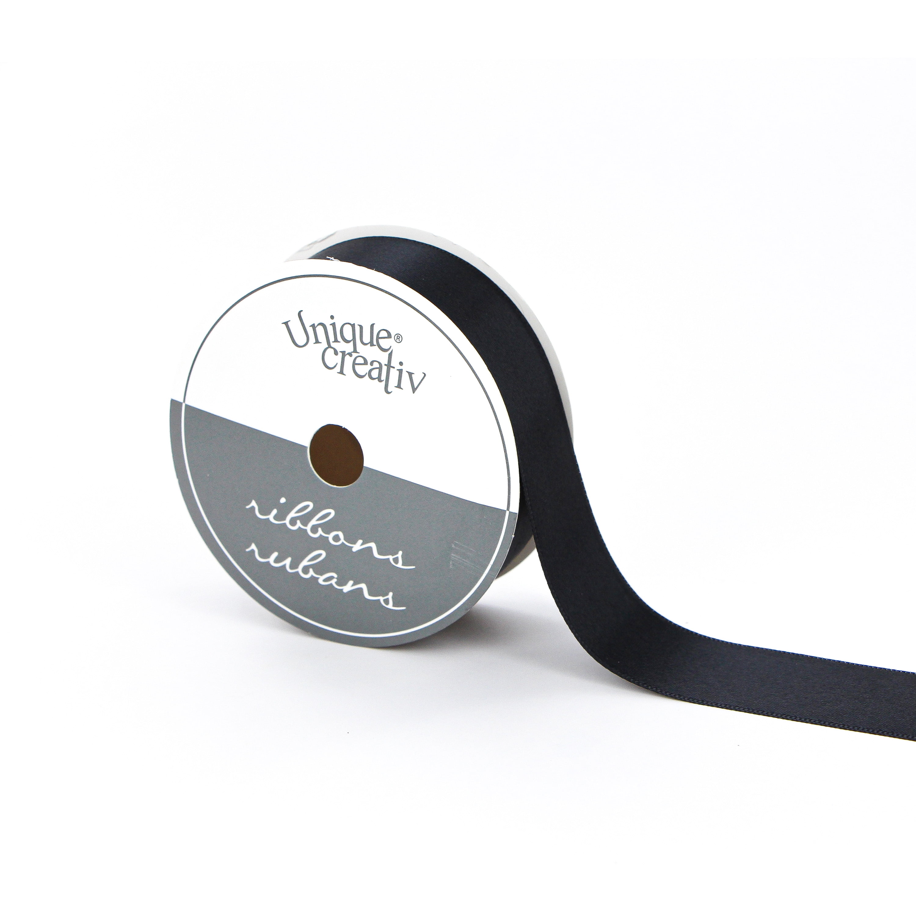 UNIQUE CREATIV, Ribbon, Single Face Satin, Black, 100% polyester, 25mm x 5.5m ( ⅞" x 6 yds)