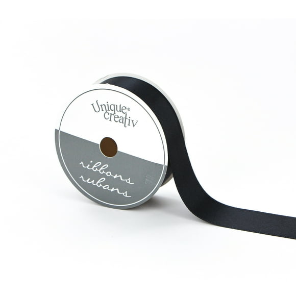UNIQUE CREATIV, ruban, satin simple face, noir, 100 % polyester, 25 mm x 5,5 m (⅞ po x 6 v)