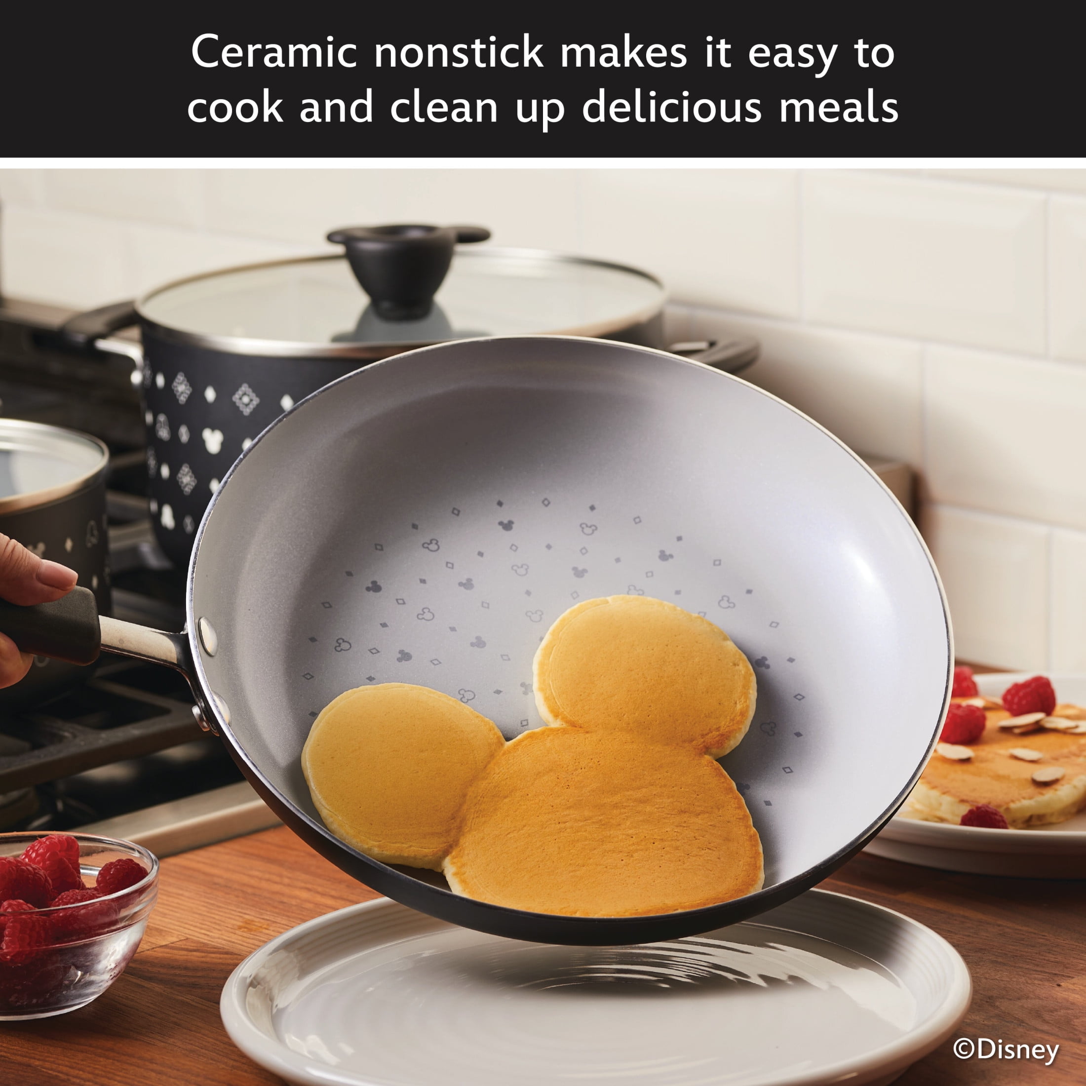 Farberware Disney Monochrome 11 Inch Ceramic Nonstick Fry Pan, Dishwasher Safe, Black