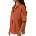 thumbnail image 4 of Domzest Half Sleeve Tops for Women V Neck Summer Tshirt Loose-Fit Basic Tee Zip Up Work Polo Shirts Orange L, 4 of 5