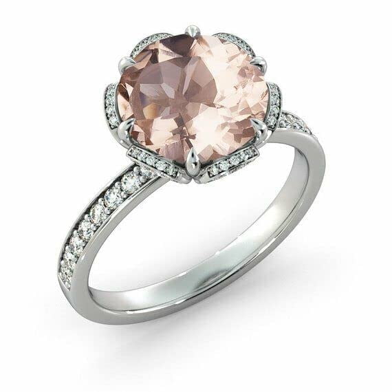 HeartsAndYou 1.5ct Natural Peach Morganite Floral Women Engagement Ring 14k SOLID White Gold
