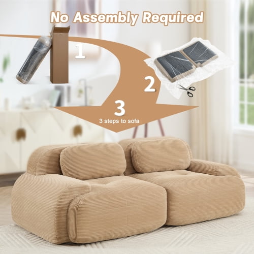 82" Modular Loveseat Sofa - Luxury Corduroy Fabric, Separable Design, Curved Armrests, Anti-Slip Base, High-Resilience Sponge, for Living Room, Bedroom, Audiovisual Room, Camel