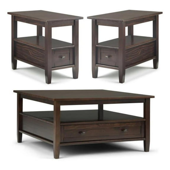 Home Square 3-Piece Set with 36" Square Coffee Table and 14" Narrow Side Table