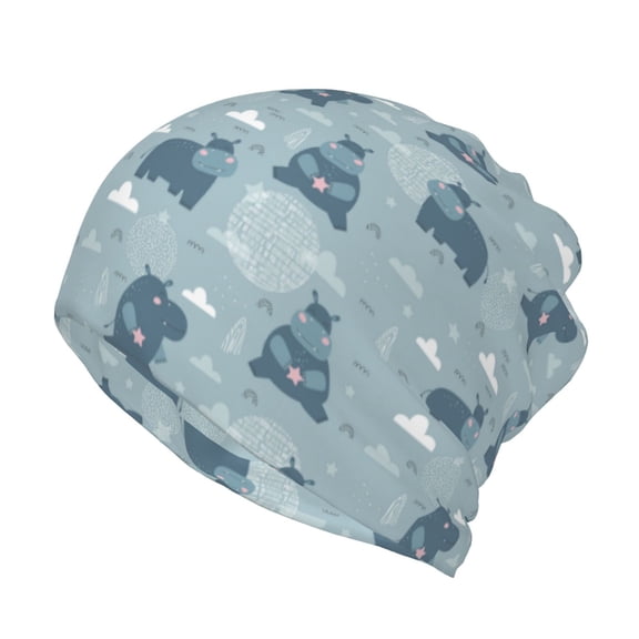 Rateoe Cute Hippopotamus Cotton Slouchy Beanie Hat for Men/Women,Lightweight Oversize Large Thin Skull Cap Night Sleeping Cap