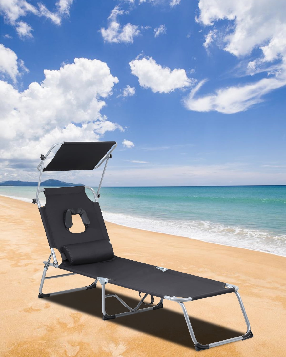 Teedor lounge chairs for outside,4Fold Recliner with Face Hole, Canopy