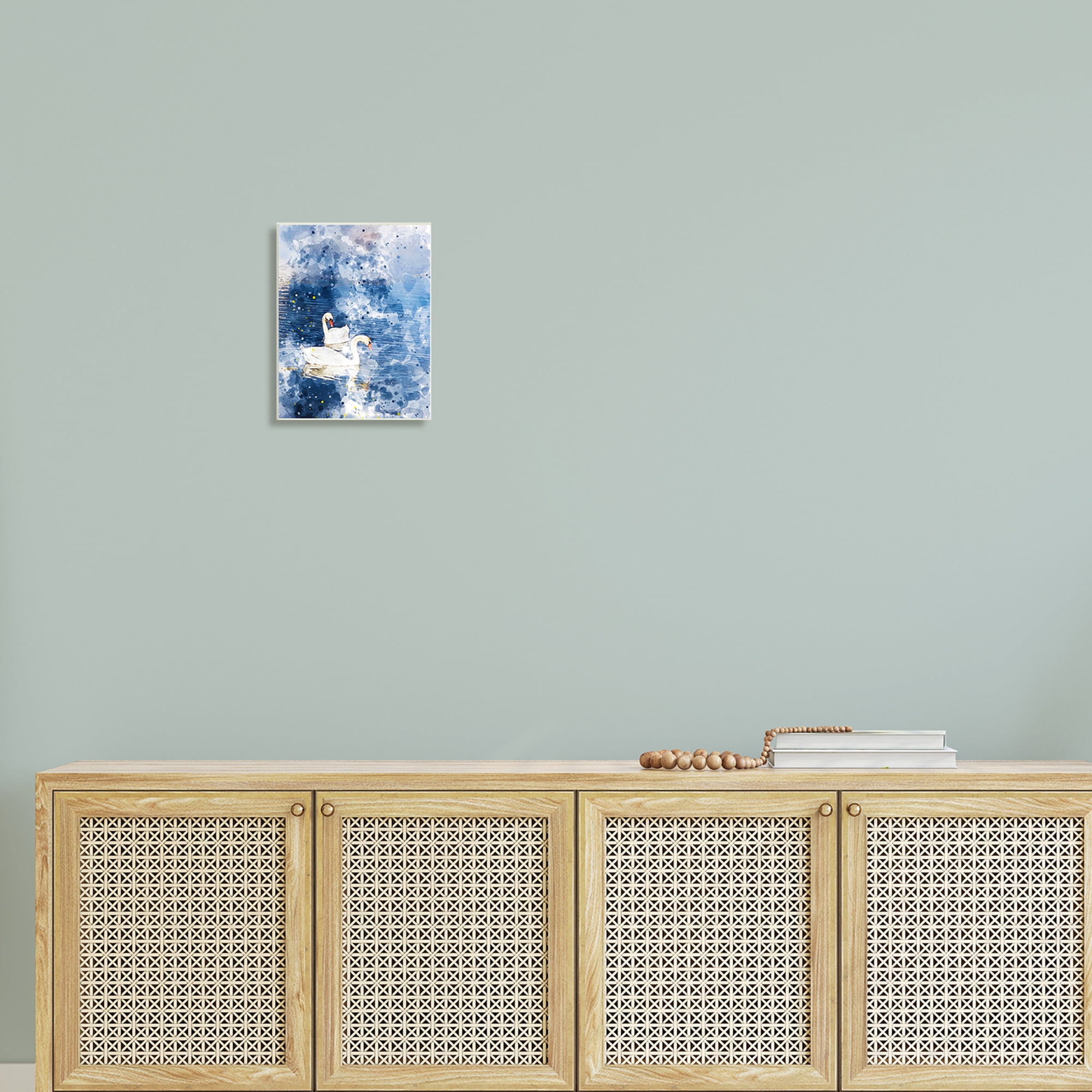 Stupell Industries Speckled Blue Ocean Scenery Calm White Swans Wood Wall Art, 10 x 15, Design by Chamira Young