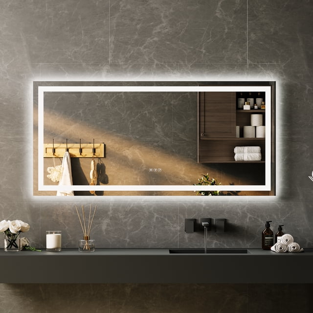 LED Bathroom Mirror with Lights - Backlit + Front Lit Dimmable Anti-Fog, Shatter-Proof Vanity Mirror with Memory Function (Horizontal/Vertical)