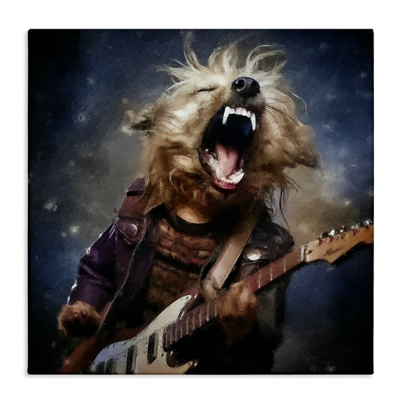 Stupell Industries Fun Musician Terrier Animals Painting Wrapped Canvas Art Print Wall Art, 17 x 17