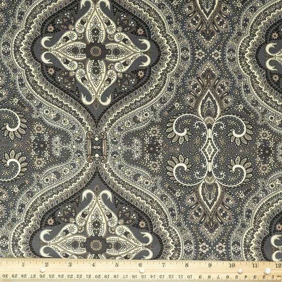 Waverly Inspirations 100% Cotton Duck 54" Paisley Black Color Sewing Fabric by the Yard