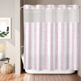 thumbnail image 2 of No Hook Shower Curtain, Pink Stripes Shower Curtains for Bathroom with See Through Top Window, Farmhouse Geometric Boho Striped Waterproof & Washable Bath Curtain 66"x72", 2 of 9