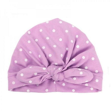 

Praeter 1Pc Sweet Dot Baby Girl Hat with Bow Candy Color Baby Turban Cap for Girls Elastic Infant Accessories Purple