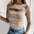 thumbnail image 2 of Birdeem Chemise Simple Côtelée à Manches Longues pour Femmes avec Découpe au Buste, Mode Aguichant, Effet Poitrine, 2 of 6