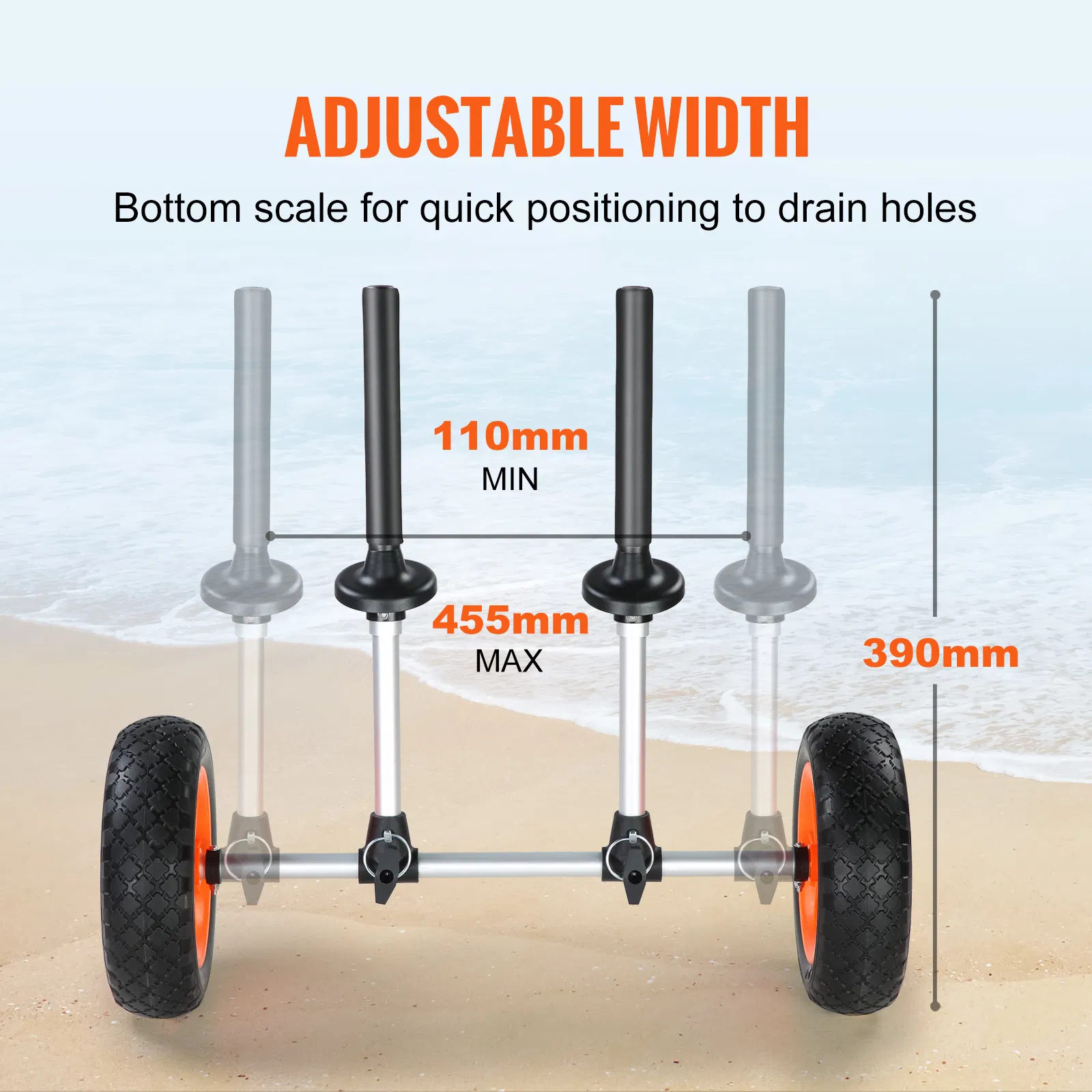 Heavy Duty Kayak Cart with 280lbs Capacity,Detachable Canoe Trolley,10" Solid Tires,Adjustable Width and Foam Protection for Kayaks with 2.54cm Drain Holes