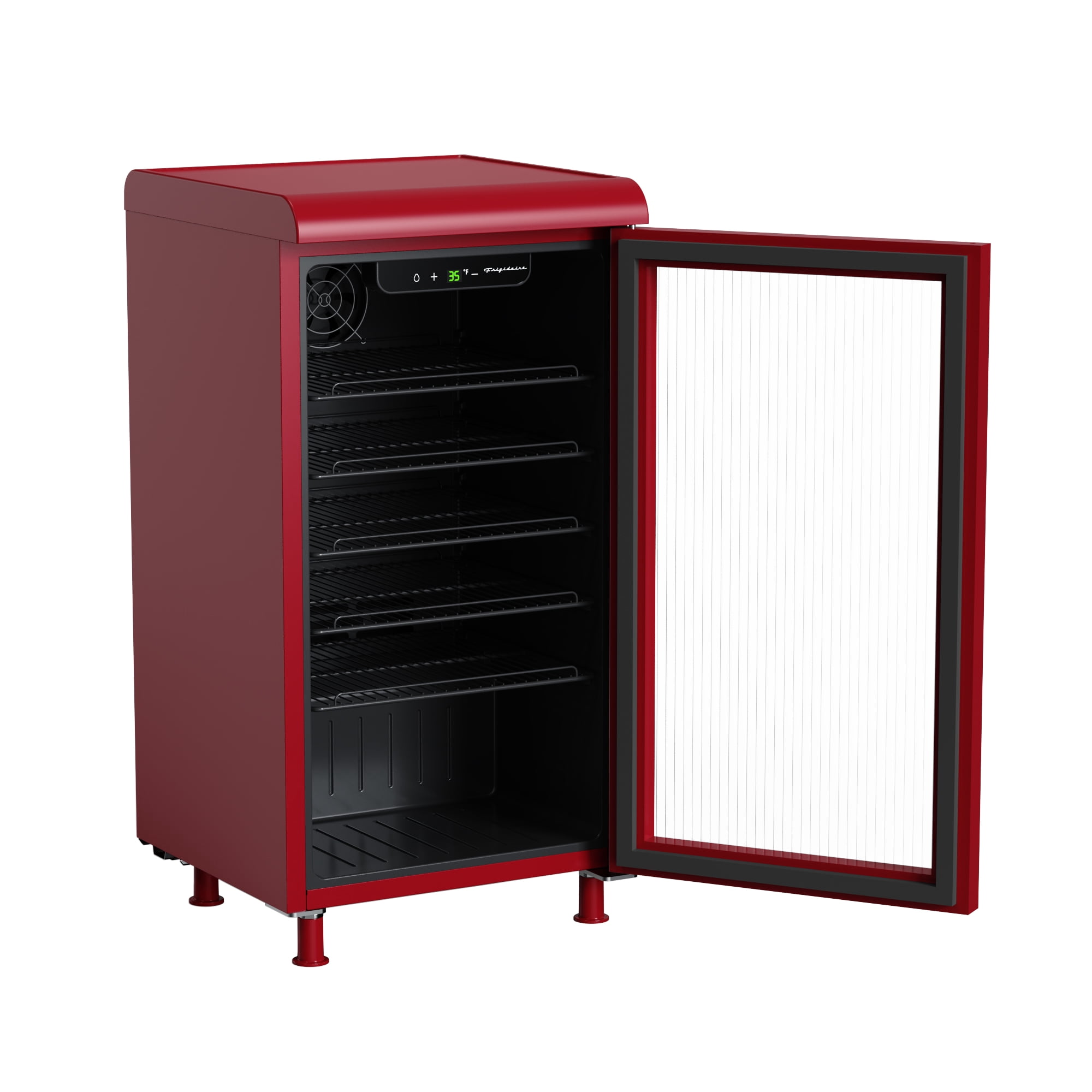 Frigidaire 27 Bottle / 117 Can Retro Wine Cooler with Built-in Bar Top, 3.1 Cu. ft. Beverage Refrigerator with Tempered Glass Door, Merlot