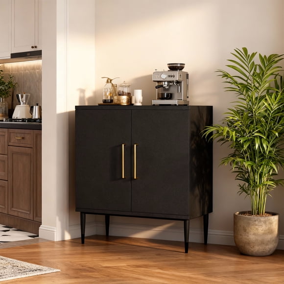 Sideboard Cabinet, 30.3" W Modern Black Accent Storage Cabinet with Doors and Shelves , Wood Coffee Bar Storage Station for Bedroom , Kitchen, Dining Room, Living Room, Entryway