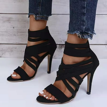

Womens Open Toe High Heels Platform Shoes Zipper Ankle Strap Stiletto Dress Sandals
