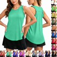 thumbnail image 2 of Summer Ruffle Racerback Tank Tops Sleeveless Workout Top for Women Athletic Shirts Casual Loose Crewneck Running Tee （Cyan,S）, 2 of 8