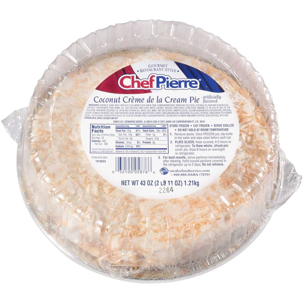 Sara Lee Chef Pierre Coconut Creme de la Cream Pie, 10 inch -- 4 per case.