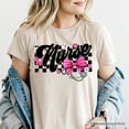 thumbnail image 6 of Nurse Floral Coquette Pink Bow T-Shirt, Retro Stethoscope Checkered Tee, 6 of 8