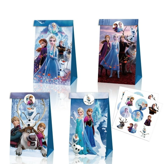 12 Pack Party Favor Bags Paper Goodie Bags - Treat Candy Bag for Kids' Theme Party, Boys Girls Birthday Party Supplies Gift Bags with Stickers for Party Decorations