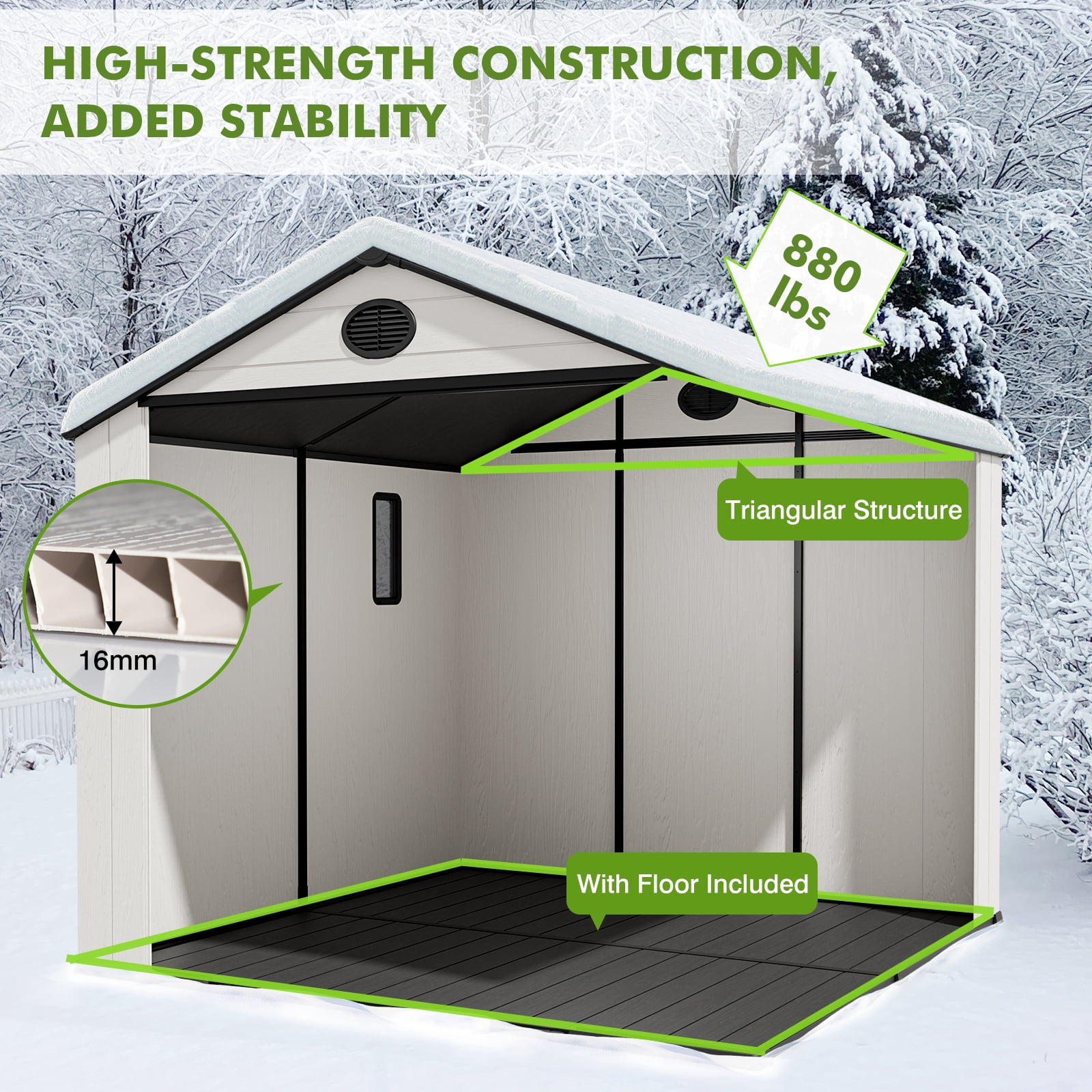 COOS BAY 8x8ft Outdoor Resin Garden Shed, Plastic Patio Storage Tool Shed with Lockable Door and Window, White/Gray