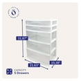 thumbnail image 3 of Drawer Tower, 5-Tier Extra-Wide Clear Plastic Storage Organizer Cart, White Frame - Organizing Containers for Home, Office, Bathroom, Bedroom, and Classroom, 3 of 9
