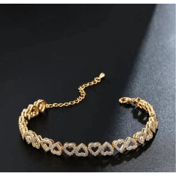 5Ct Round Cut Lab Created Diamond 14K Yellow Gold Plated Silver Adjustable Heart Shape Bracelet