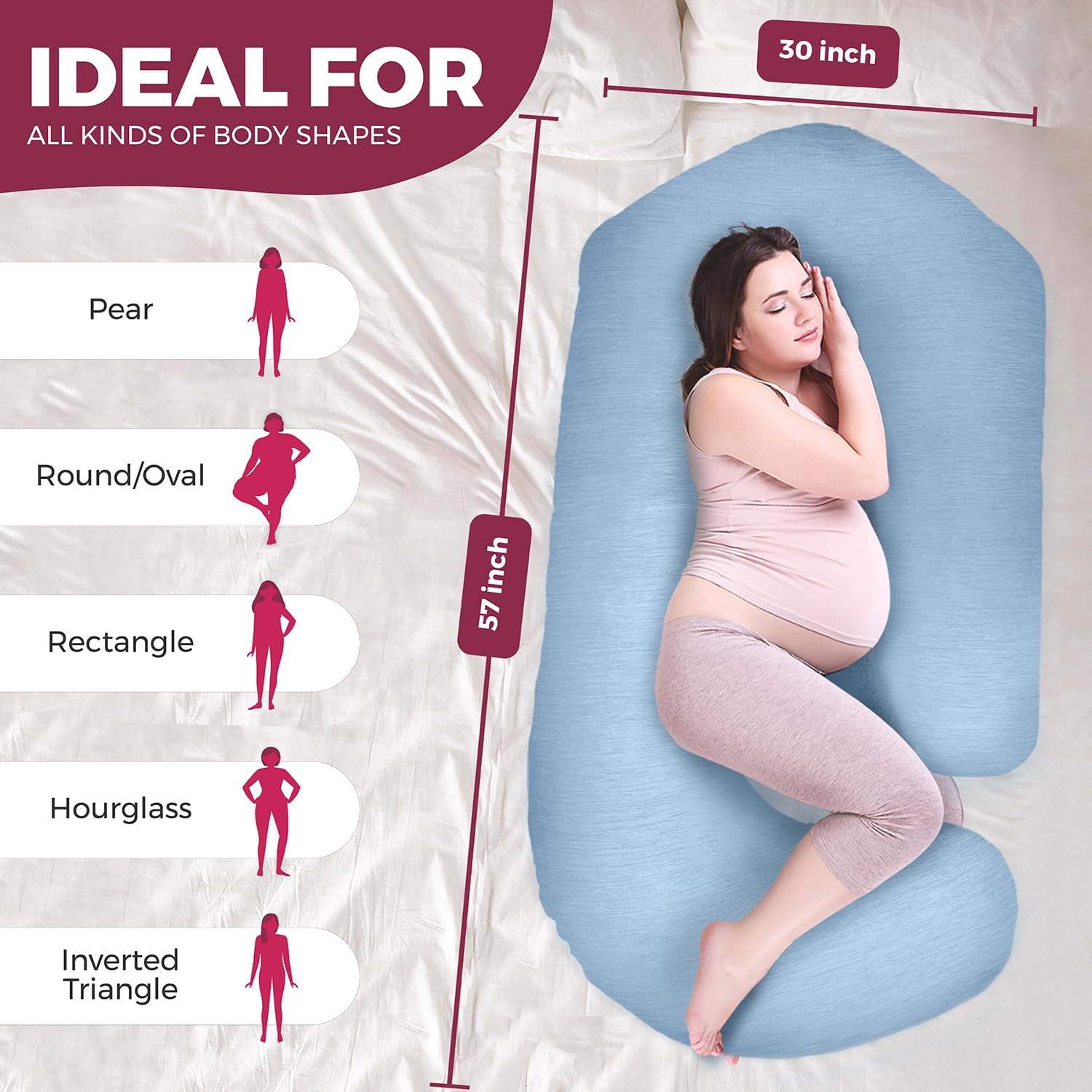PILLANI Pregnancy Pillows for Sleeping - V C U Shaped Full Body Pillow with Removable Cover, 57inch Cooling Maternity Pillow for Pregnant Women, Support for Back Belly Legs Hip - Pregnancy Must Haves