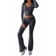 thumbnail image 3 of Conjunto Deportivo de 2 Piezas para Mujer, Camiseta de Larga, Pantalones Acampanados con Solapa, Chándal Informal, Gris Oscuro, Talla M, 3 of 8