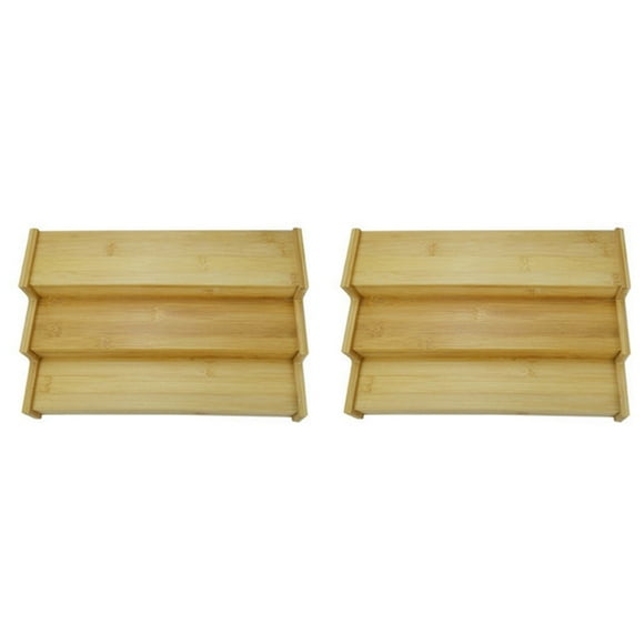 2X 3-Tier Non-Expandable Bamboo Spice Rack Step Shelf Cabinet Organizer