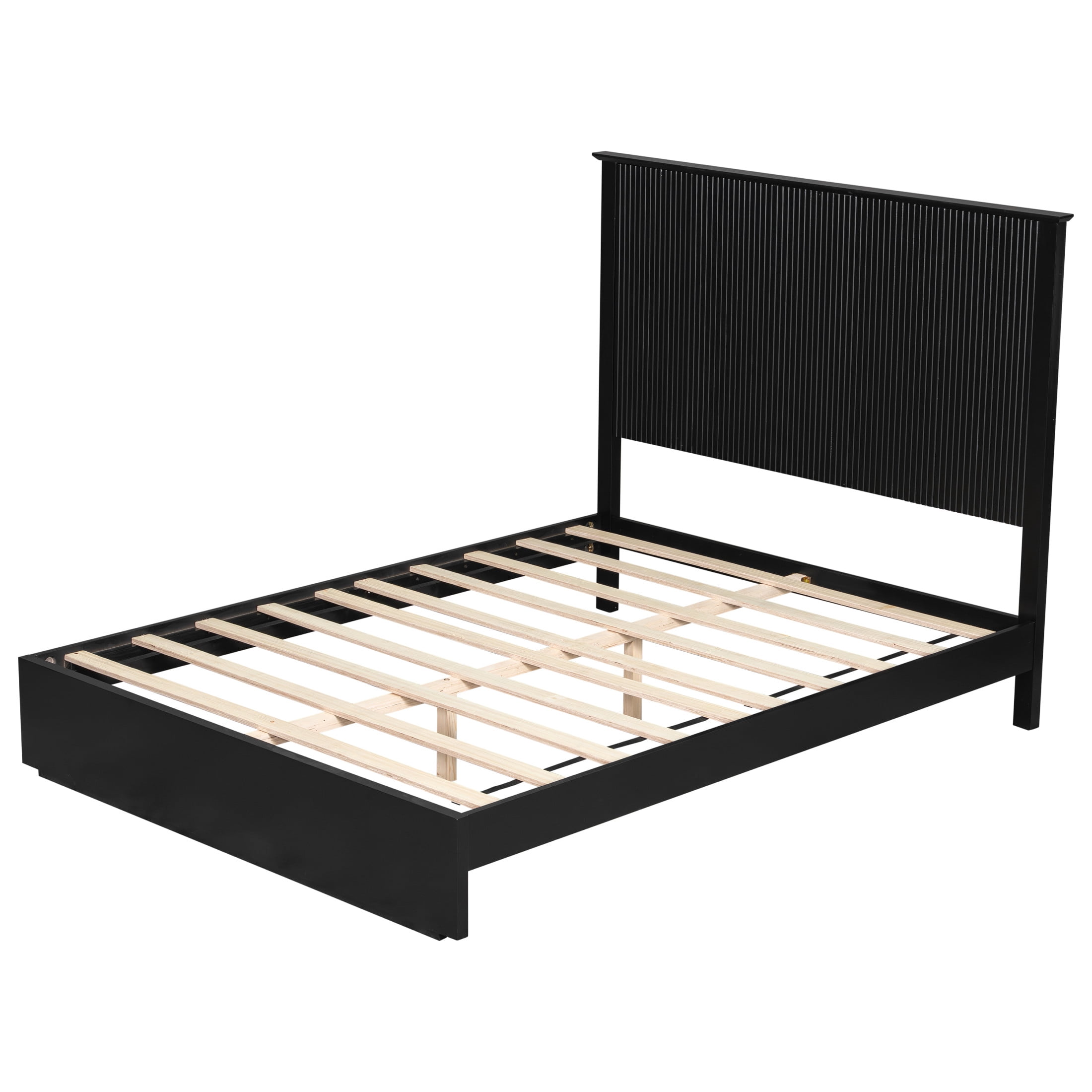 Christopher Knight Home Contemporary Queen Size Solid Wood Platform Bed Frame, Slat Support, Black