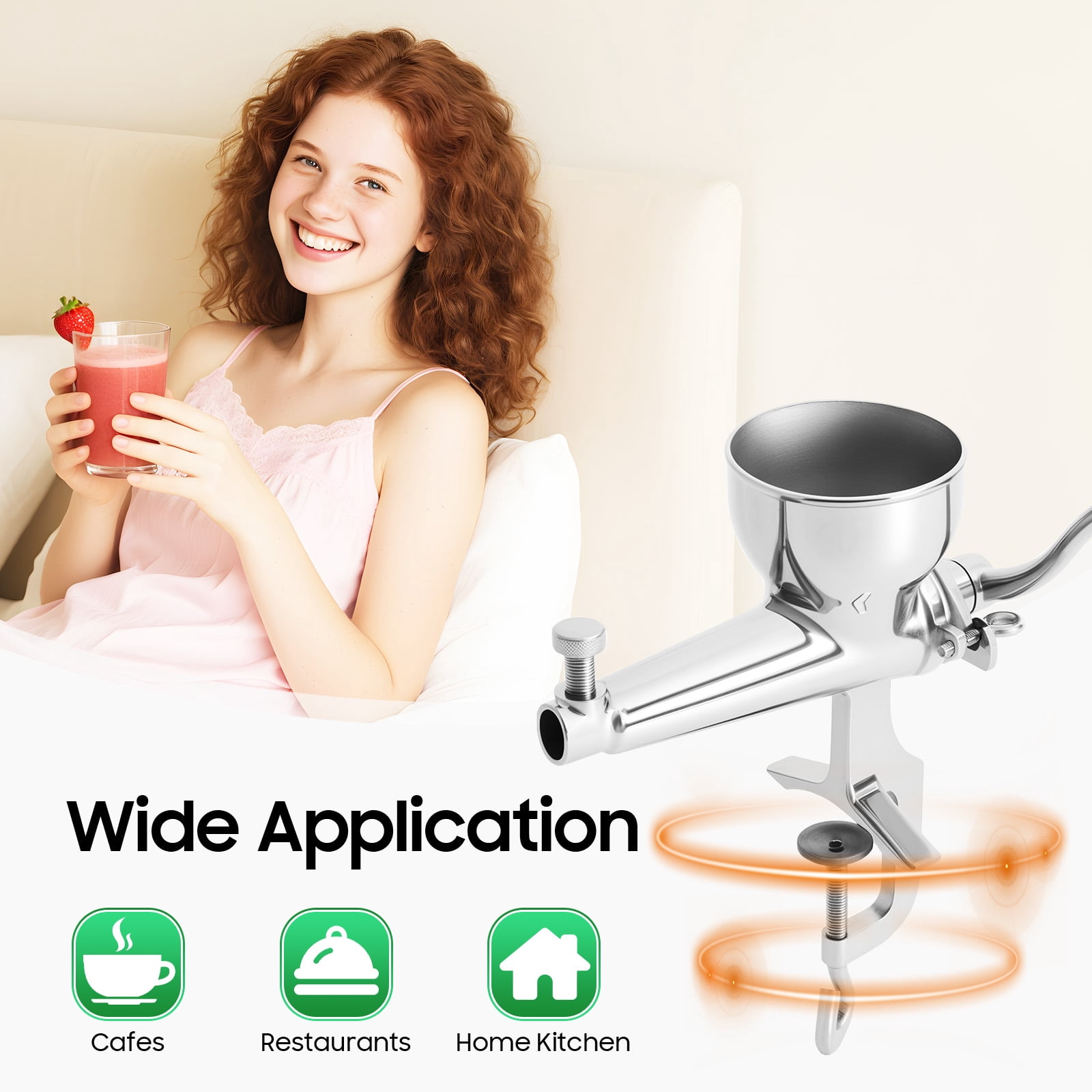 Stainless Steel Manual Juicer for Wheatgrass, Fruits, and Vegetables, Slow-Press with Low-Speed Spiral Auger, Easy Clamp Installation, High Nutrient Retention
