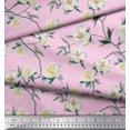 thumbnail image 2 of Soimoi Pink Silk Fabric Leaves & Magnolia Floral Print Sewing Fabric Yard 42 Inch Wide, 2 of 3