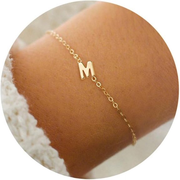 Gold Initial Bracelets for Women Girls Gifts - 16K Gold Plated Letter Initial Bracelet Dainty Gold Bracelets for Women Initial Bracelets for Women Teen Girl Gifts Trendy Jewelry