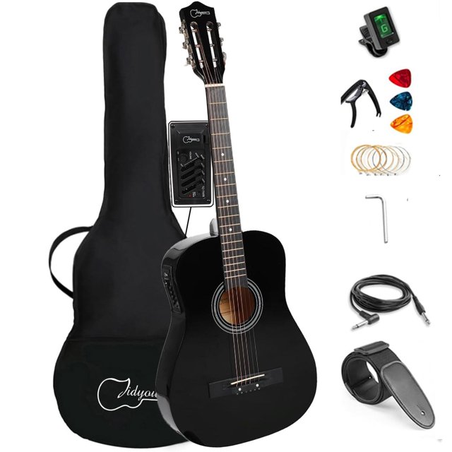 38 inch Electroacústica Guitarra Guitarra acustica con Afinadores,Correas,Cuerdas para Instrumentos, multicolor