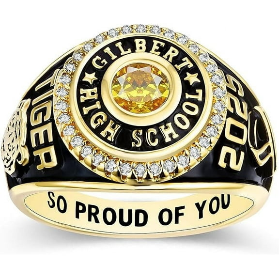 Ccjcinata Custom Class Rings Fully Personalized Class Rings for Women Birthstone Graduation Rings Rose Gold Plated Class Rings Class Rings for Women High School Size 5-15 College Rings for Women