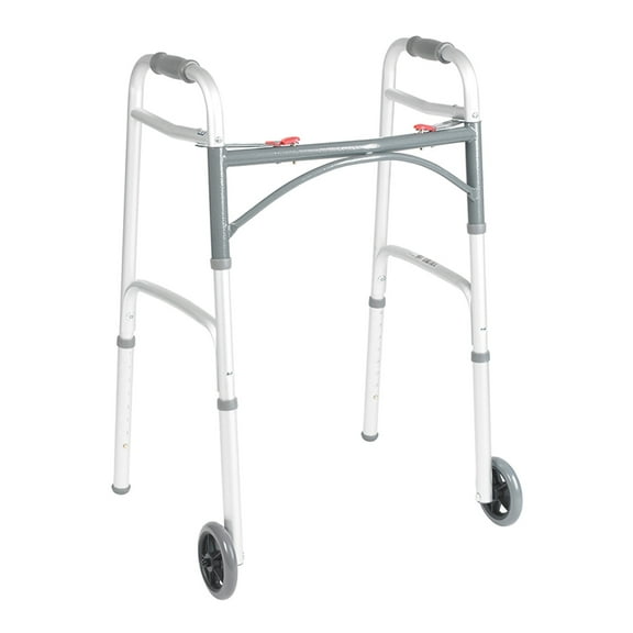 drive Deluxe Aluminum 25 to 32.25" H Junior Dual Release Folding Walker with Wheels up to 350 lbs