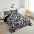 thumbnail image 4 of jejeloiu Damask Print Bedding Comforter Set,Gothic Flower Twin Comforter Sets,Black Gray Bedding Set,Breathable Bedroom Decorative Reversible,3pcs, 4 of 8