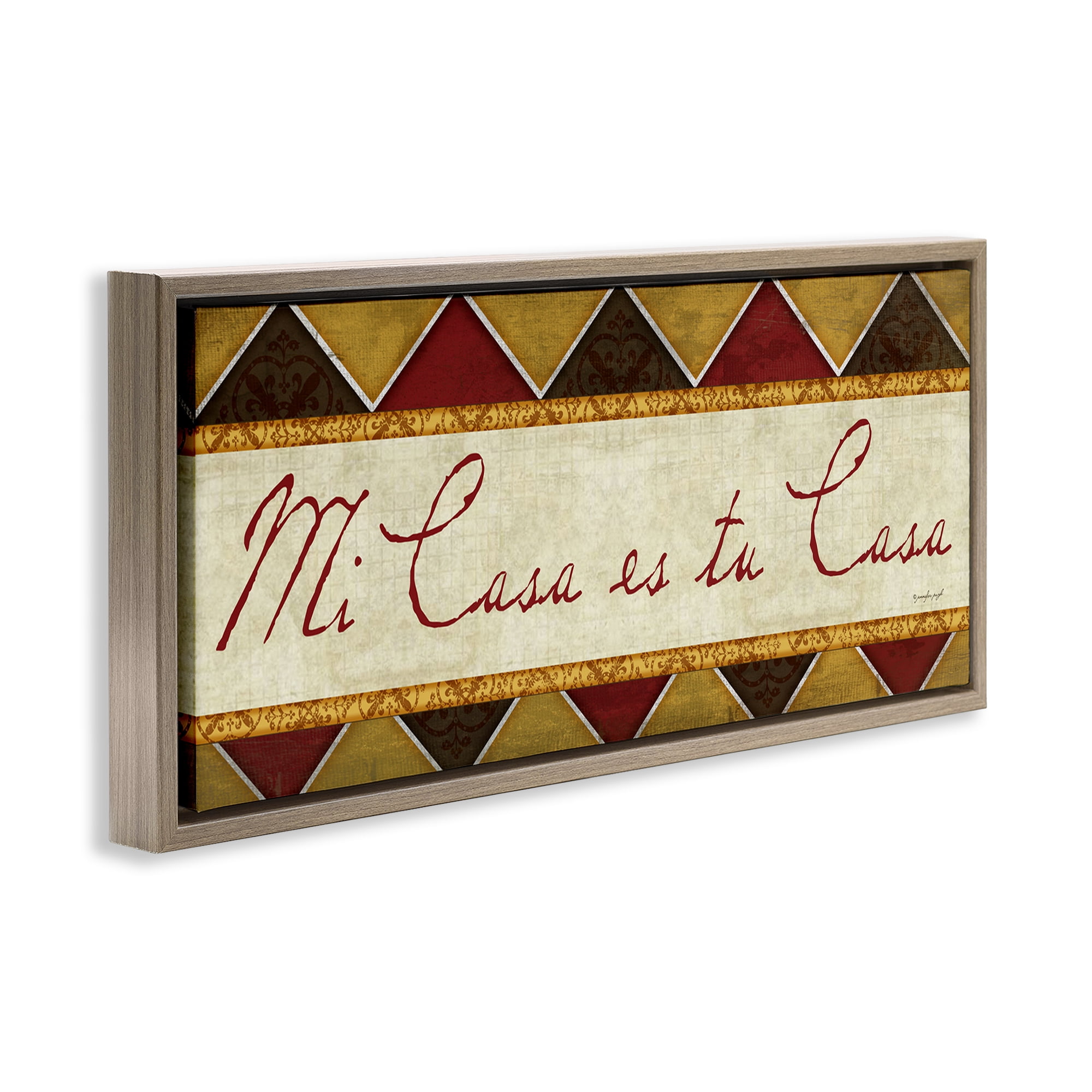 Stupell Industries Bienvenida Mi Casa Tu Casa Signs and Rules Painting Brown Floater Framed Art Print Wall Art, 31 x 14