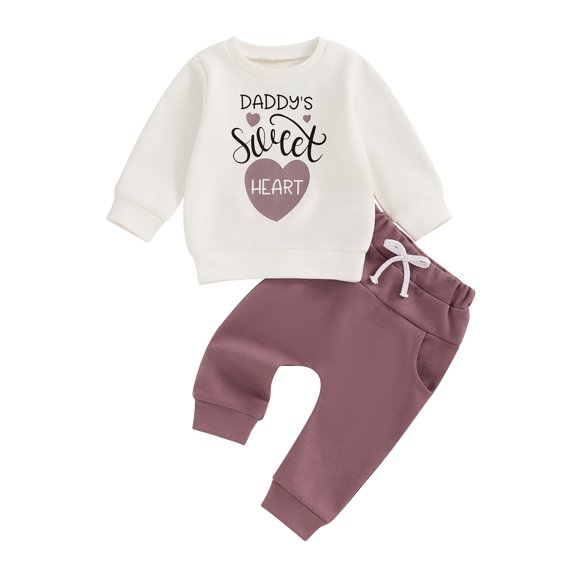 Toddler Baby Fall Outfits 3 6 12 18 24 Months 2T 3T Letter Love Heart Pattern Long Sleeve Crew Neck Infant Sweatshirts with Drawstring Pants 2 Pcs Clothing Set