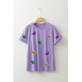 thumbnail image 5 of Women's Wisteria Mardi Gras Crown Patched Graphic T-Shirt - Casual Summer Tee | [ZhiHiMeRi] | (US 20-22)2XL, 5 of 5