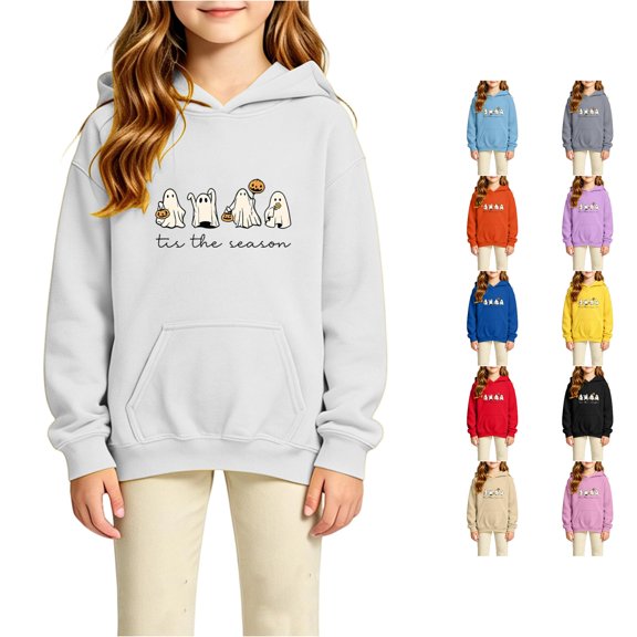 XUANTAOO Halloween Sweatshirts Kids Cute Ghost Pumpkin Print Long Sleeve Sweatshirt Pullover Fall Fashion Sweatshirt 6-7 Years Boys Girl Clothes