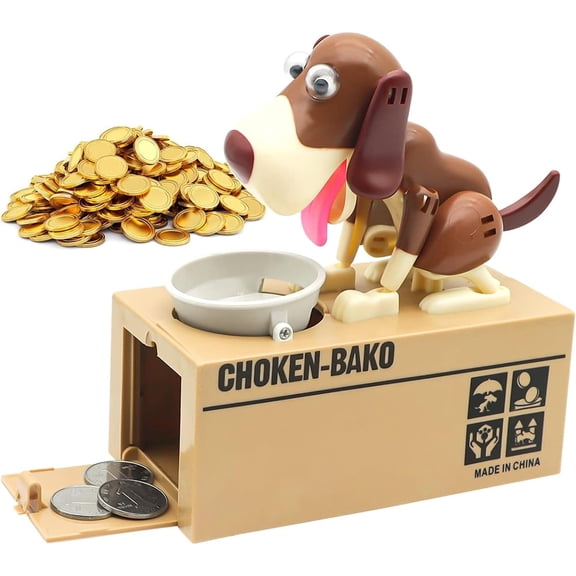 Mechanical Doggy Piggy Bank, Automatic Coin-Swallowing Money Box, Top Choice for Kids' Christmas/Birthday/New Year Gifts (Brown Edition)