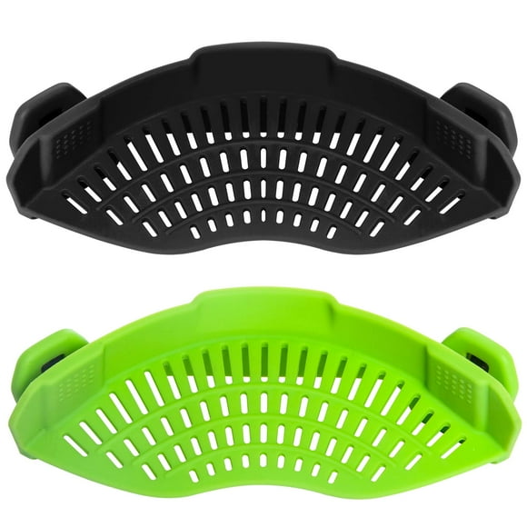 AUOON Clip on Strainer for pots Pans 2PACK Heat Resistant Silicone Easy to Use and Store Dishwasher Safe BlackGreen