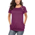 thumbnail image 2 of TEMOFON Women Summer Tops Casual Short Sleeve Shirts for Ladies Tshirts Loose Fit Tee Side Button Blouse with Pockets Solid Color Purplishred Plus Size XXL, 2 of 6
