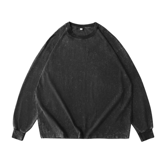 Tisuna Men Long Sleeve Distressed T-Shirts Casual Crew Neck Tops Men Solid Tee Shirts For Sport Workout Size L